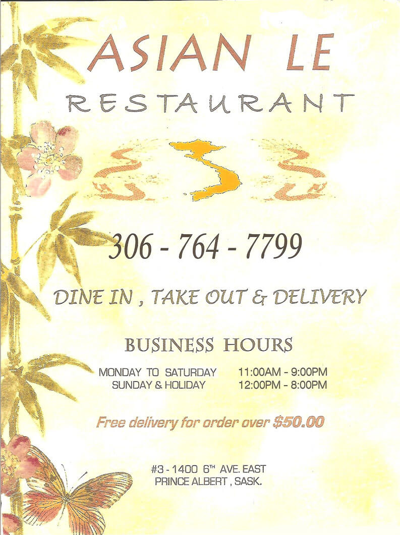 Asian Le Restaurant menu
