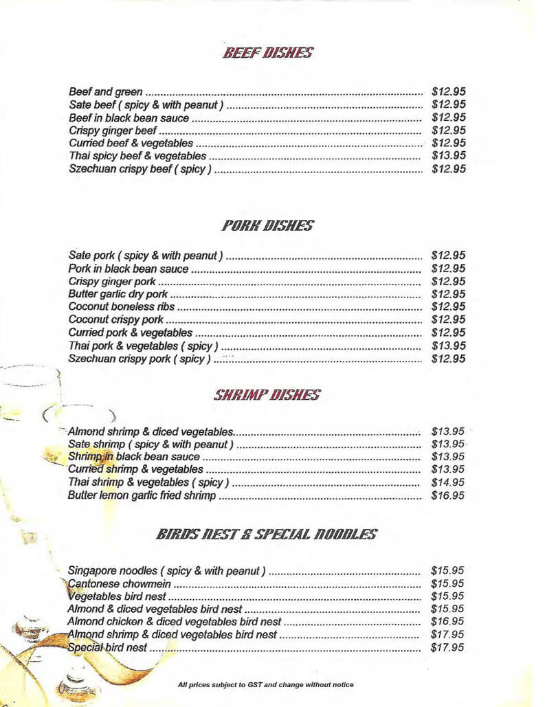 Asian Le Restaurant menu