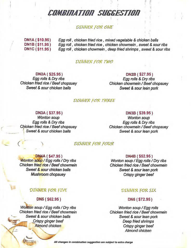 Asian Le Restaurant menu
